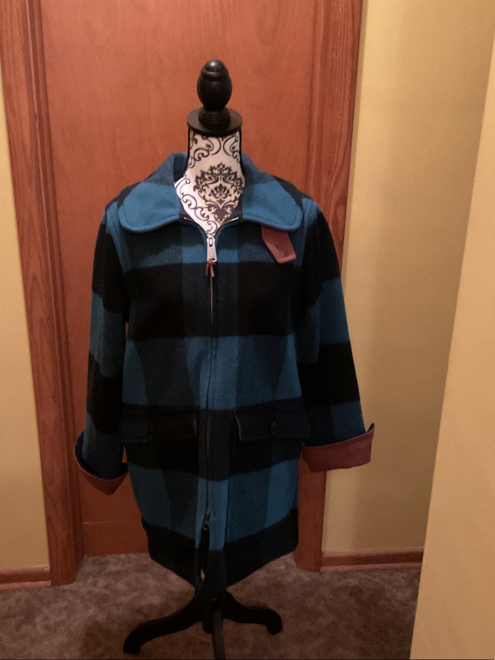 Woolrich Blue & Black Plaid Zip-Front Coat